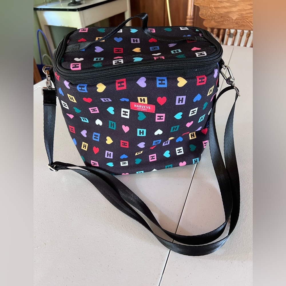Harveys Black Crossbody Cooler Lunch Bag with Multicolor Heart & Logo Print